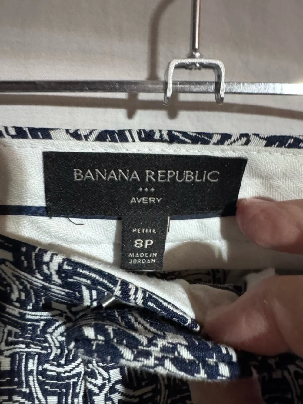 Banana Republic Avery navy blue white geometric pattern dressy crop pant Size 8P
